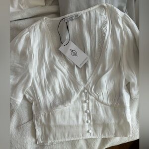 White Stradivarius short sleeve lace top